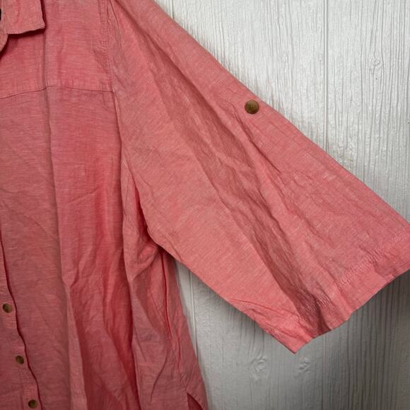 Catherines Button Front Half Sleeve Linen Blend Shirt Coral Pink Size 3X 26/28 - Picture 2 of 7